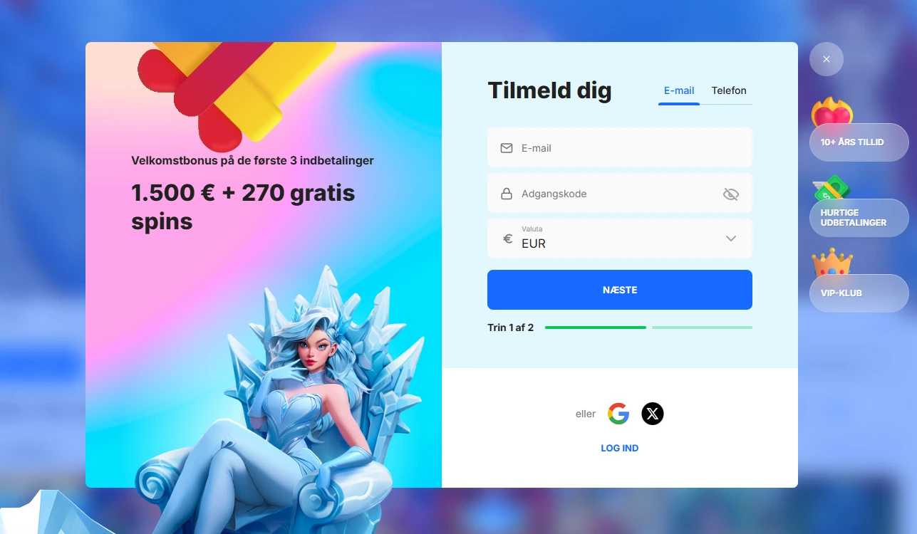 billede af Ice Casinos officielle registreringsside med konto- og valutafelter