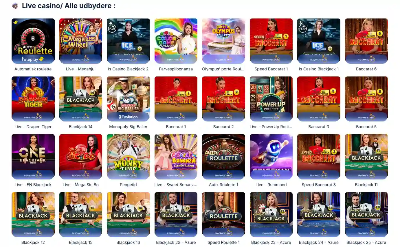 billede af Ice Casinos live casino-kategori med aktuelle live-spil