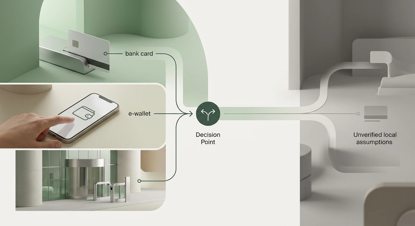 illustration af betalingsforløb med kort, digital tegnebog og DKK-kontekst uden casinologoer